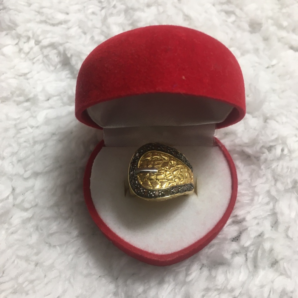925 Silver Gold Plated Black Rhodium Belt Ring